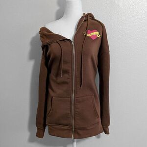 Faded Rose Brown Grunge Angel Tattoo Style Zip-Up Hoodie | Size XL
